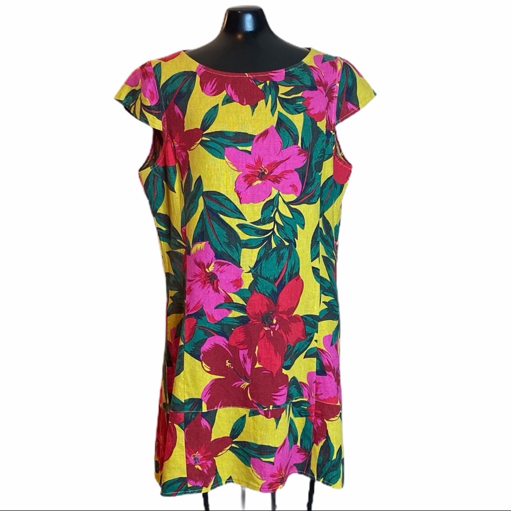 For Cynthia Linen Blend Floral Print Sheath Dress
